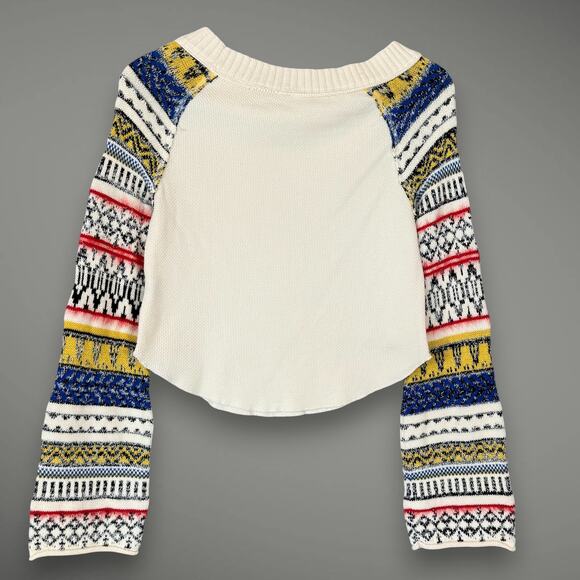 Free People Fairground Thermal Folk Boho Cream Long Bell Statement Sleeve Top XS - Picture 4 of 10
